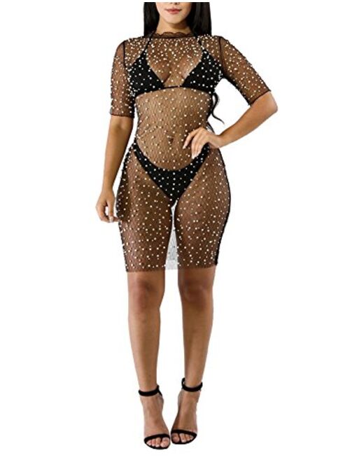 Choichic Women's Mesh Cover Up See Through Summer Beach Mini Dress or Two Piece Outfits