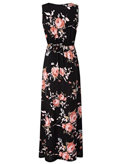 Zattcas Womens V Neck Sleeveless Empire Waist Floral Maxi Dress