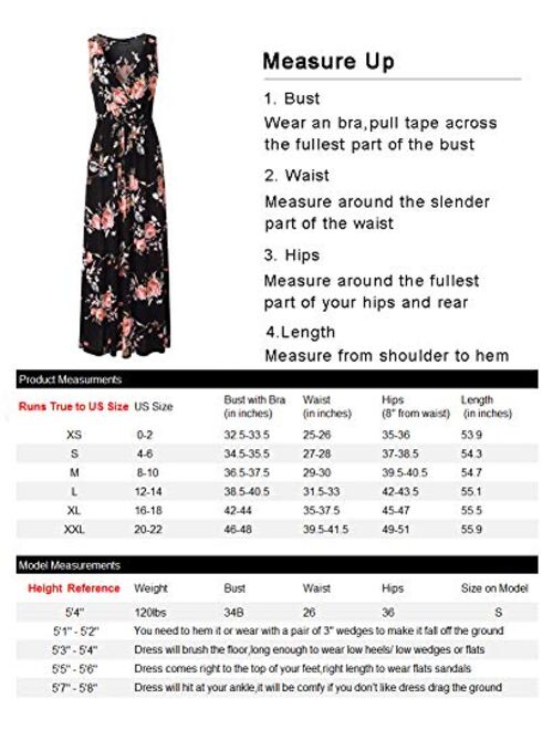 Zattcas Womens V Neck Sleeveless Empire Waist Floral Maxi Dress