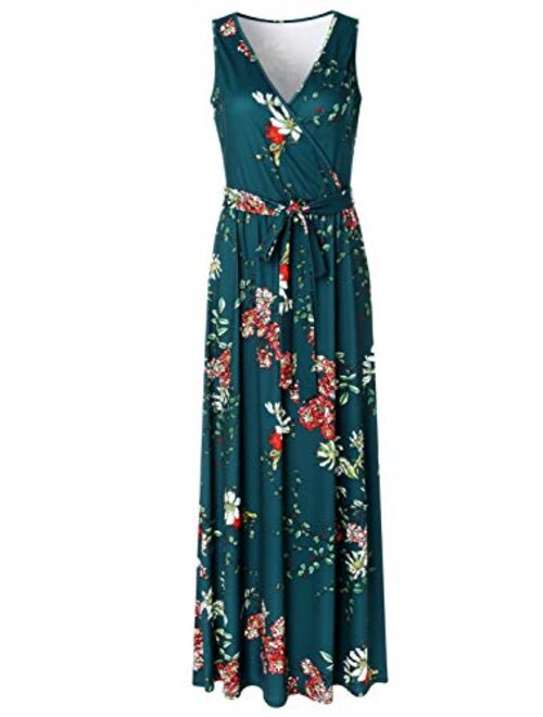 Zattcas Womens V Neck Sleeveless Empire Waist Floral Maxi Dress