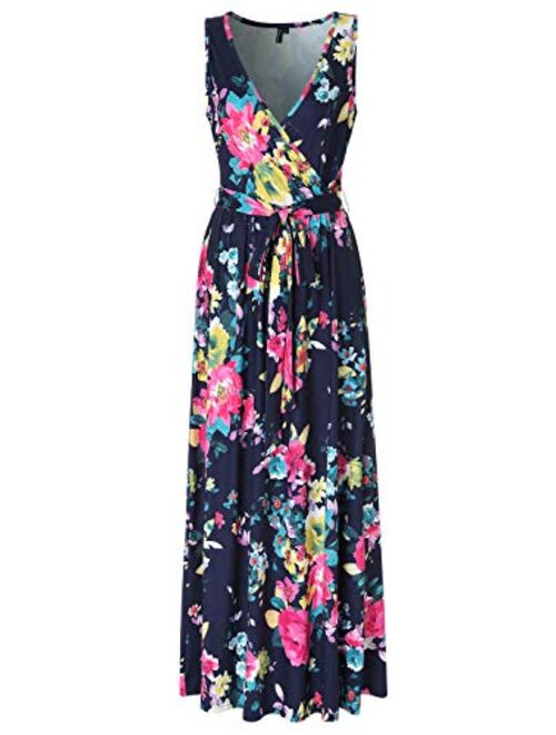 Zattcas Womens V Neck Sleeveless Empire Waist Floral Maxi Dress