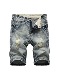 LERUCCI Mens Skinny Ripped Destroyed Distressed Jeans Denim Shorts