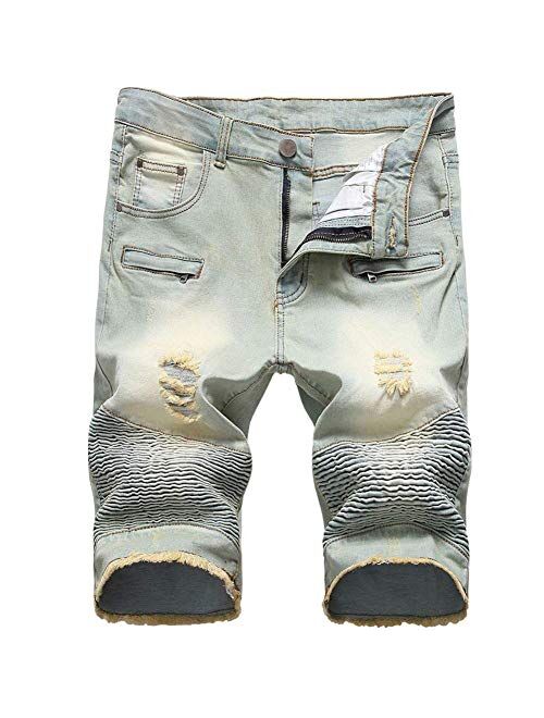 LERUCCI Mens Skinny Ripped Destroyed Distressed Jeans Denim Shorts