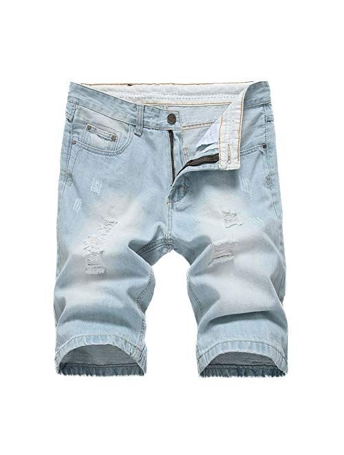 LERUCCI Mens Skinny Ripped Destroyed Distressed Jeans Denim Shorts