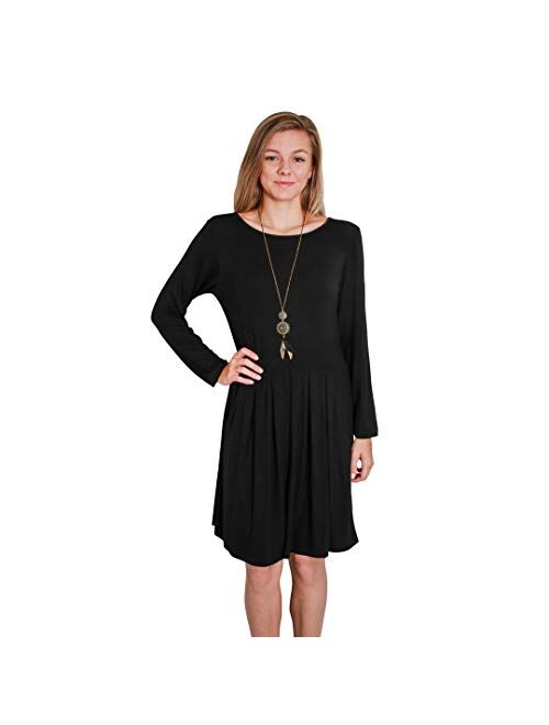 Happy Trunks T-Shirt Dresses for Women with Pockets Long Sleeve Pleated Loose Swing Casual Knee Length Comfy Tunic