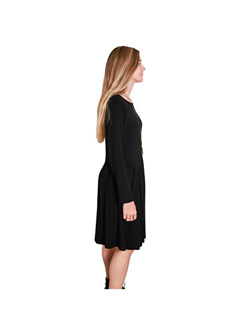 Happy Trunks T-Shirt Dresses for Women with Pockets Long Sleeve Pleated Loose Swing Casual Knee Length Comfy Tunic