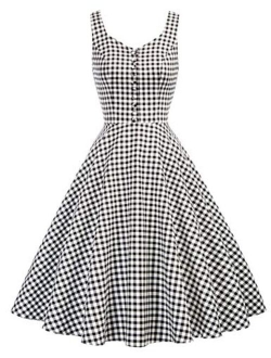 Homecoming 1950s Retro Vintage Sleeveless V-Neck Flared A-Line Dress BP416