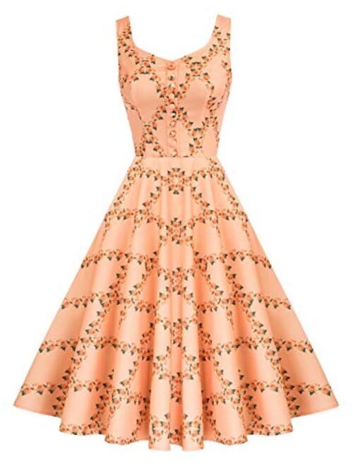 Belle Poque Homecoming 1950s Retro Vintage Sleeveless V-Neck Flared A-Line Dress BP416