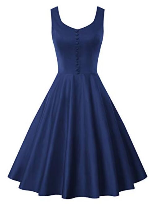 Belle Poque Homecoming 1950s Retro Vintage Sleeveless V-Neck Flared A-Line Dress BP416