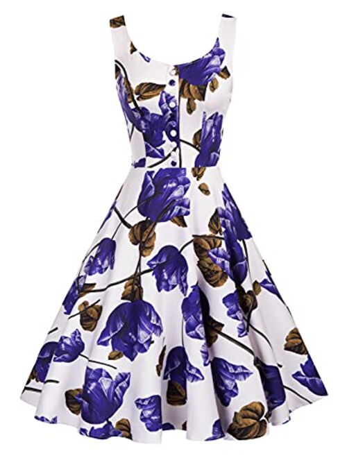 Belle Poque Homecoming 1950s Retro Vintage Sleeveless V-Neck Flared A-Line Dress BP416