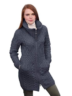 Aran Crafts 100% Merino Wool Ladies Double Collar Coat Wine