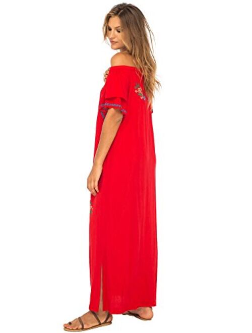 Back From Bali Womens Long Mexican Embroidered Dress, Maxi Long Summer Peasant Dresses for Women Off The Shoulder