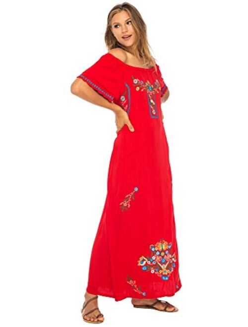 Back From Bali Womens Long Mexican Embroidered Dress, Maxi Long Summer Peasant Dresses for Women Off The Shoulder