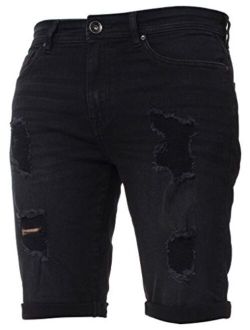 Kruze Mens Denim Shorts Stretch Regular Fit Distressed Ripped Half Jeans Pants