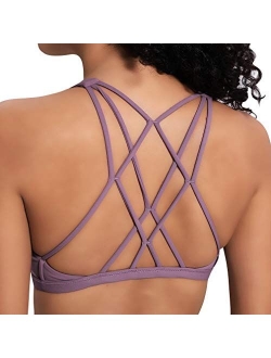 TERODACO Yoga Bras for Women Strappy Sports Bra Cross Back Wireless Padded Full Support