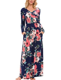 LAINAB Floral Long Sleeve Long Maxi Dress With Pockets