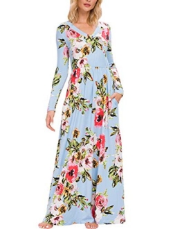 LAINAB Floral Long Sleeve Long Maxi Dress With Pockets