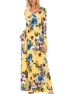 LAINAB Floral Long Sleeve Long Maxi Dress With Pockets