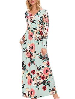 LAINAB Floral Long Sleeve Long Maxi Dress With Pockets