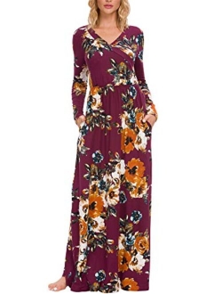 LAINAB Floral Long Sleeve Long Maxi Dress With Pockets