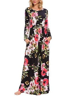 LAINAB Floral Long Sleeve Long Maxi Dress With Pockets