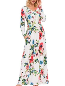 LAINAB Floral Long Sleeve Long Maxi Dress With Pockets