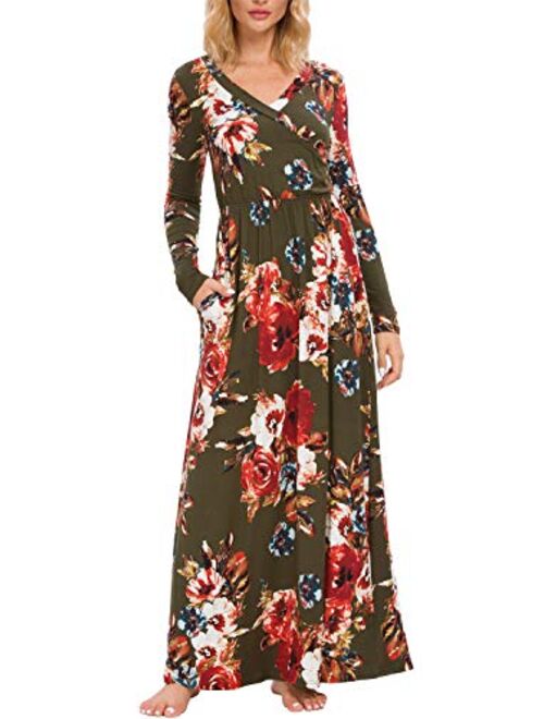 LAINAB Floral Long Sleeve Long Maxi Dress With Pockets