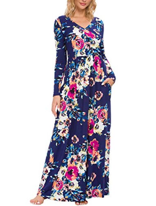 LAINAB Floral Long Sleeve Long Maxi Dress With Pockets