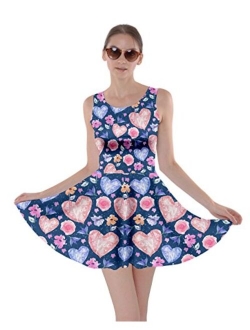 CowCow Womens Swing Dress Roses Floral Cute Valentines Day Love Hearts Skater Dress, XS-5XL