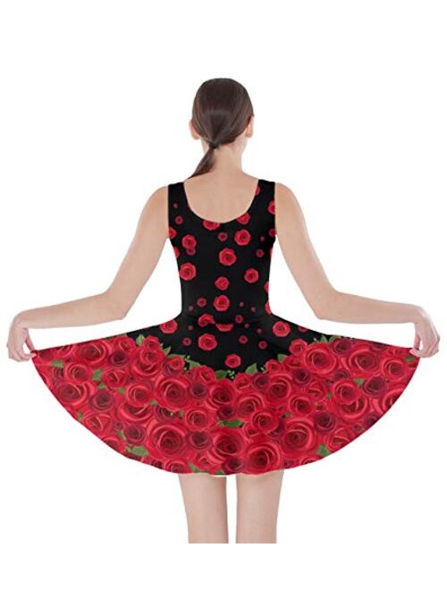 CowCow Womens Swing Dress Roses Floral Cute Valentines Day Love Hearts Skater Dress, XS-5XL