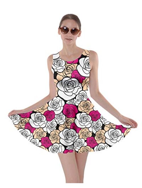 CowCow Womens Swing Dress Roses Floral Cute Valentines Day Love Hearts Skater Dress, XS-5XL