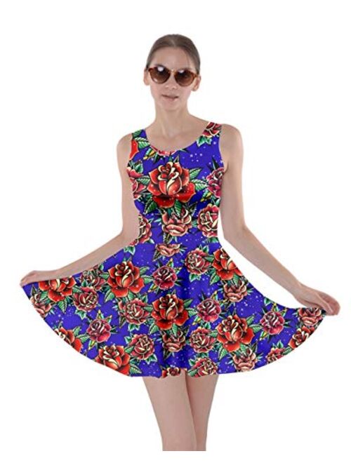 CowCow Womens Swing Dress Roses Floral Cute Valentines Day Love Hearts Skater Dress, XS-5XL