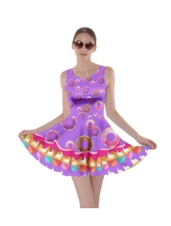 CowCow Womens Cookies Lollipop Candy Macaroon Icecream Coffee Food Dessert Skater Dress, XS-5XL