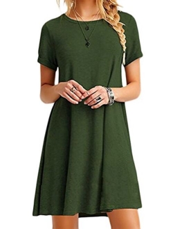 YMING Women Summer Casual T Shirt Dresses A Line Swing Simple Multicolor Mini Dress Plus Size