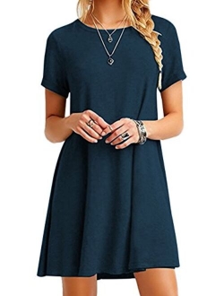 YMING Women Summer Casual T Shirt Dresses A Line Swing Simple Multicolor Mini Dress Plus Size