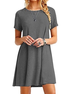 YMING Women Summer Casual T Shirt Dresses A Line Swing Simple Multicolor Mini Dress Plus Size