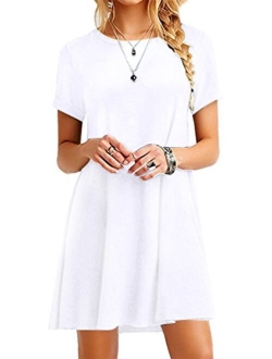 YMING Women Summer Casual T Shirt Dresses A Line Swing Simple Multicolor Mini Dress Plus Size