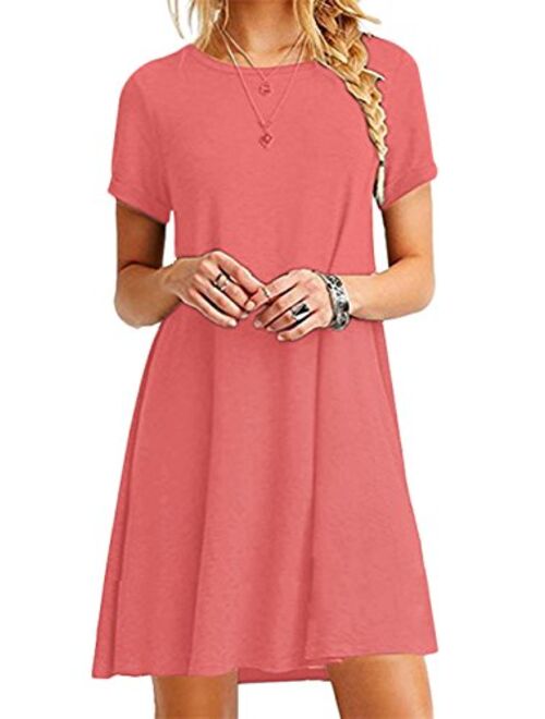 YMING Women Summer Casual T Shirt Dresses A Line Swing Simple Multicolor Mini Dress Plus Size