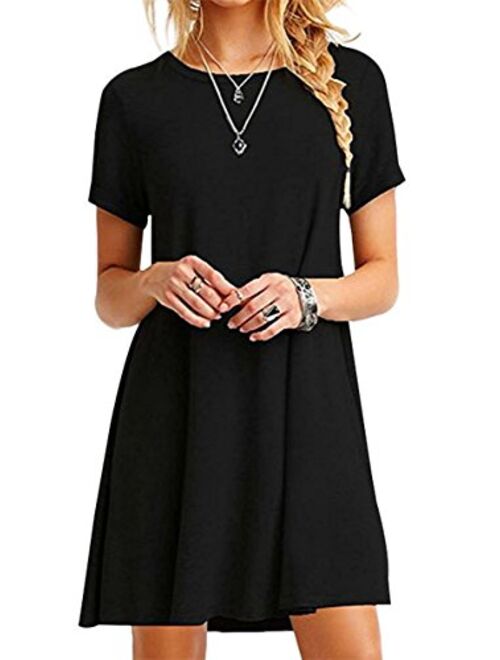 YMING Women Summer Casual T Shirt Dresses A Line Swing Simple Multicolor Mini Dress Plus Size