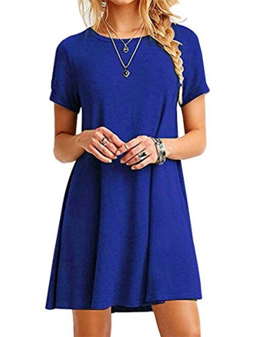 YMING Women Summer Casual T Shirt Dresses A Line Swing Simple Multicolor Mini Dress Plus Size