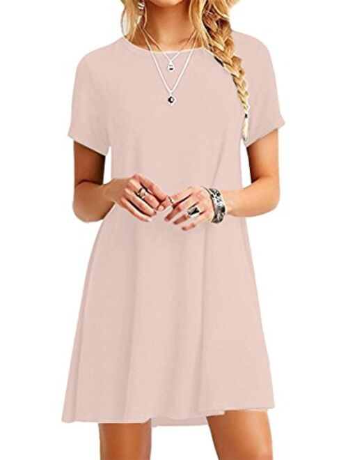 YMING Women Summer Casual T Shirt Dresses A Line Swing Simple Multicolor Mini Dress Plus Size