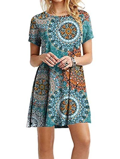 YMING Women Summer Casual T Shirt Dresses A Line Swing Simple Multicolor Mini Dress Plus Size