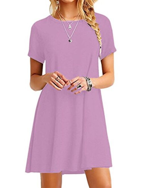 YMING Women Summer Casual T Shirt Dresses A Line Swing Simple Multicolor Mini Dress Plus Size