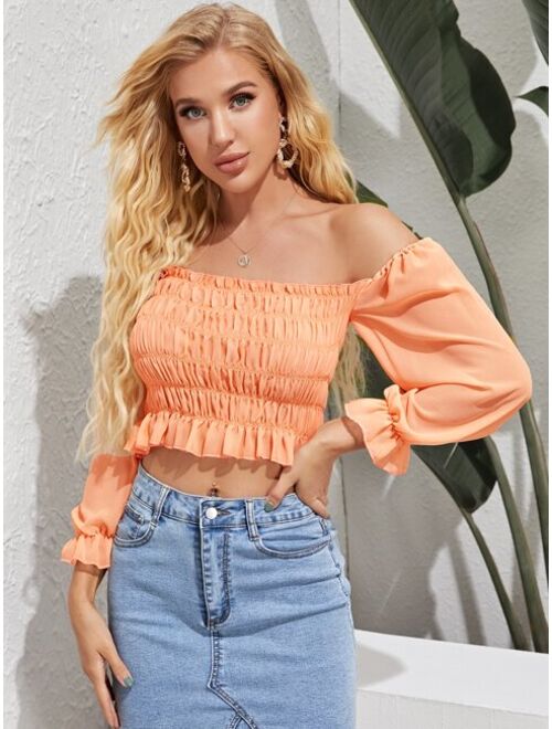 Buy Shein Bardot Frill Trim Shirred Top Online Topofstyle