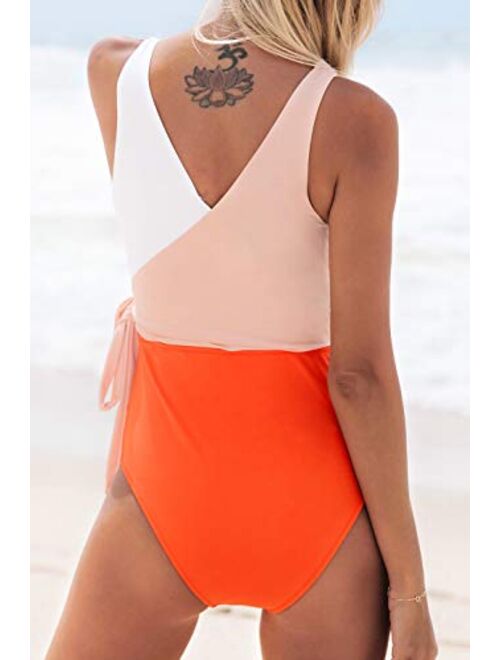 CUPSHE Women's Orange White Bowknot Bathing Suit Padded One Piece Swimsuit