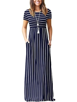 EUOVMY Women's Short Sleeve Loose Plain Maxi Dresses Casual Long Dresses with Pockets