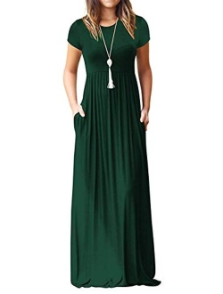 EUOVMY Women's Short Sleeve Loose Plain Maxi Dresses Casual Long Dresses with Pockets