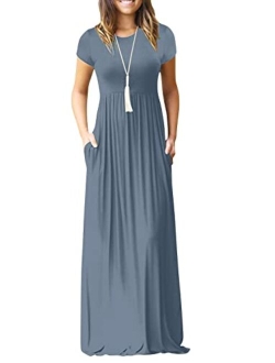 EUOVMY Women's Short Sleeve Loose Plain Maxi Dresses Casual Long Dresses with Pockets