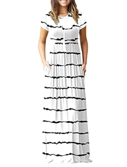 EUOVMY Women's Short Sleeve Loose Plain Maxi Dresses Casual Long Dresses with Pockets