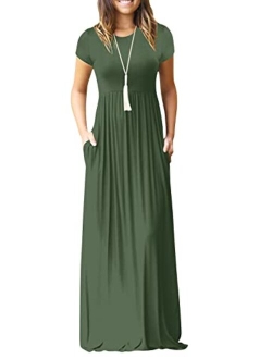 EUOVMY Women's Short Sleeve Loose Plain Maxi Dresses Casual Long Dresses with Pockets